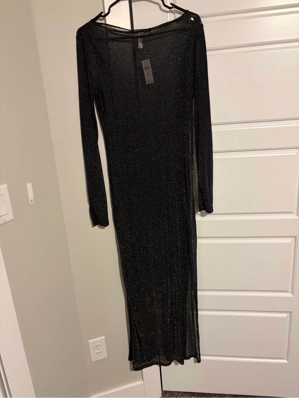 Hutch Black Sparkle Sheer Long-Sleeve Maxi Dress